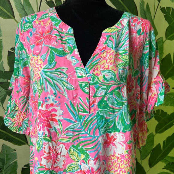 Lilly Pulitzer Quinna Top Journey To The Jungle Floral Short Sleeve Blouse M - Picture 5 of 9